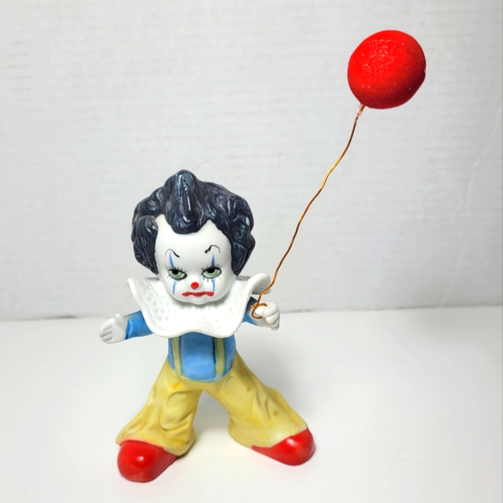 Vintage Lego Ceramic Clown Figurine Holding Balloon Creepy Scary